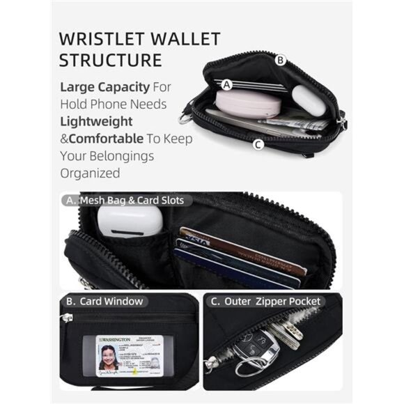 Womens Wristlet Wallet Quilted RFID Nylon Zipper Travel Purse Small Handbag - Picture 2 of 7